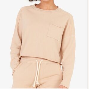 MATE the Label Carson Cropped Pocket Sweatshirt Latte Beige Organic Cotton XS